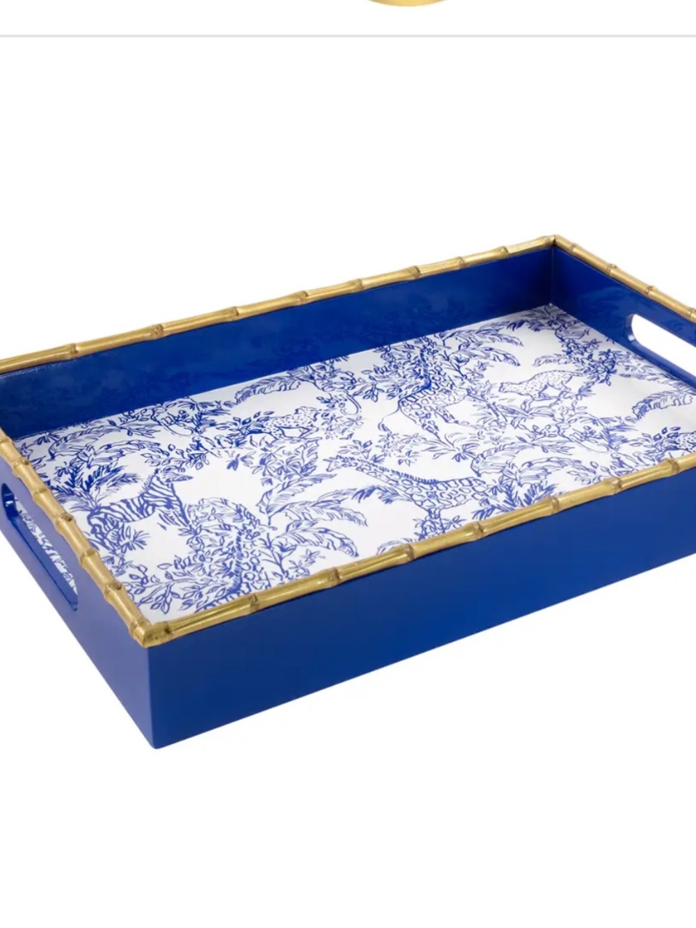 Lilly Pulitzer Resort White Safari Party, Navy & white Bamboo Lacquer Tray NWT